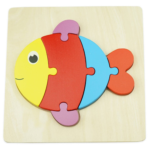 Drewniana kolorowa układanka puzzle rybka