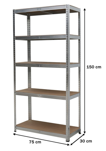 Regał magazynowy metalowy 2w1, 5 półek 150x75x30 cm