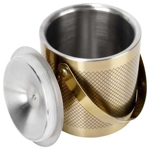 Wiaderko do lodu stalowe złote ze szczypcami