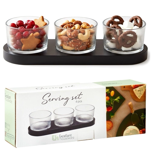 Miseczki na przekąski szklane na tacy 4 el.