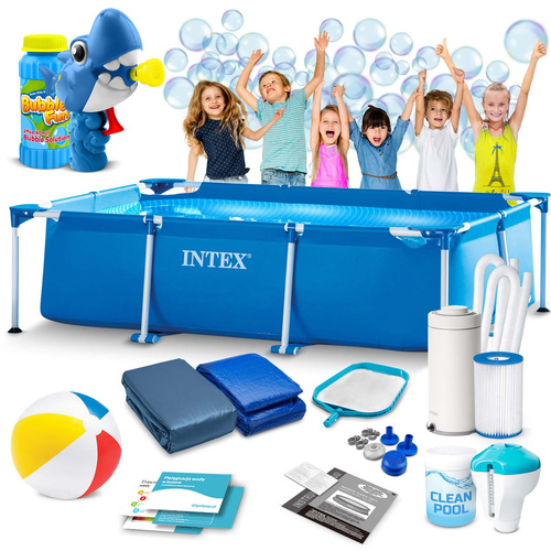 Basen ogrodowy stelażowy 300 x 200 x 75 cm 15w1 INTEX 28272 + maszynka do baniek GRATIS