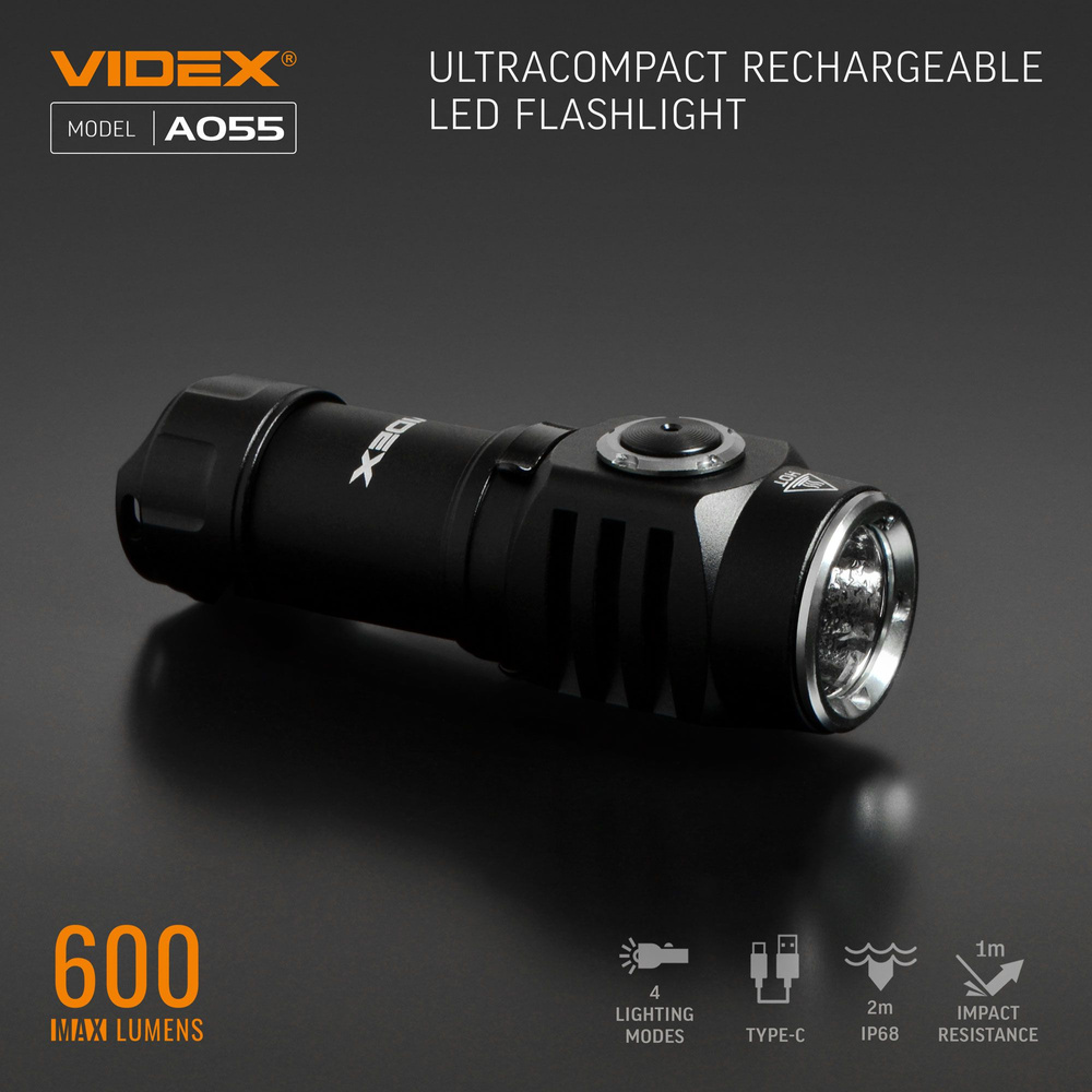 Latarka Videx 10W 600lm IP68 zimna biel 5700k kompaktowa 4 tryby zasięg115m