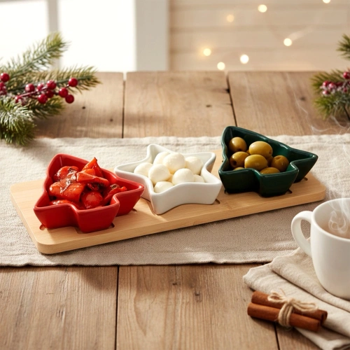 Miseczki na przekąski porcelanowe na tacy 4 el.