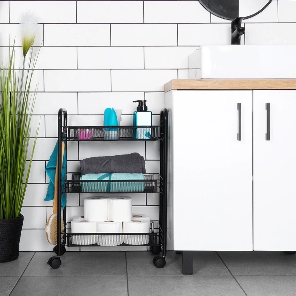 Wózek do przechowywania metalowy czarny 3-poziomowy