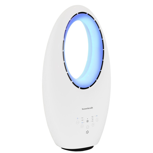 Nowoczesny wentylator stojący bezłopatkowy podłogowy pilot timer LED kolory biały 3 tryby obrotowy