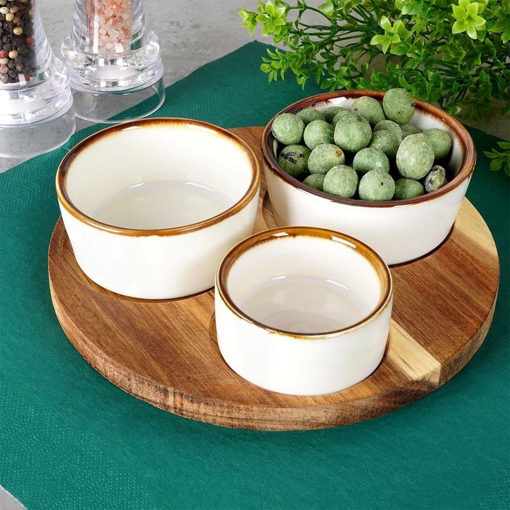 Miseczki na przekąski ceramiczne na tacy 20 cm 3 szt.