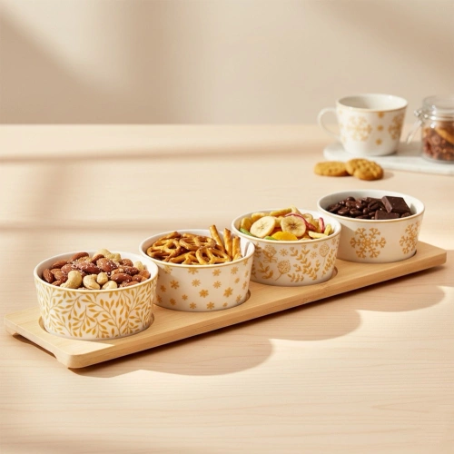 Miseczki na przekąski porcelanowe na tacy 5 el.