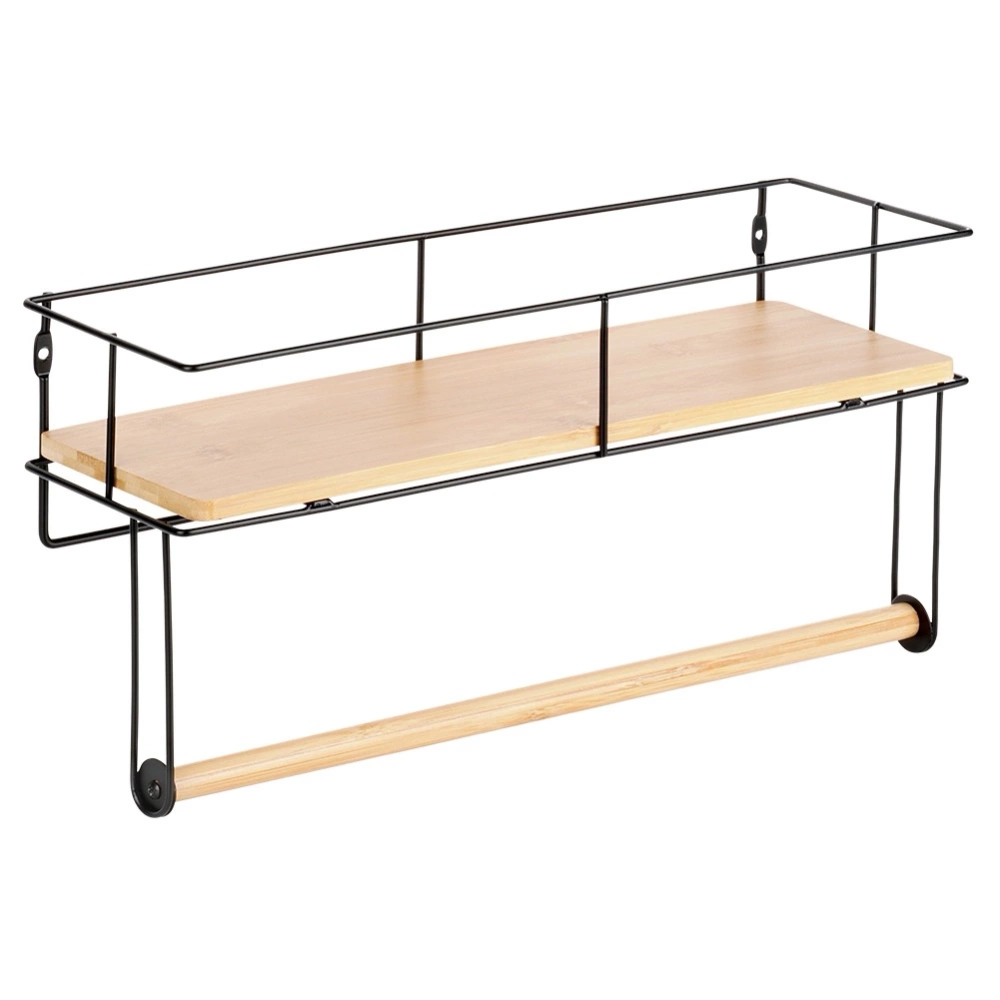 Wieszak na ręcznik papierowy z półką metalowy czarny 37x12,5x18,5 cm