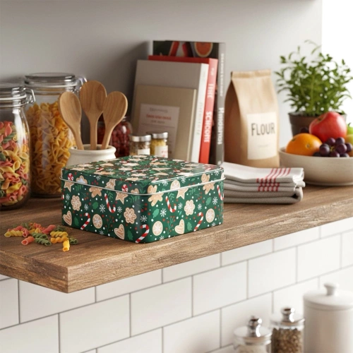 Pojemnik na ciastka metalowy puszka świąteczna 15x15x6,5 cm