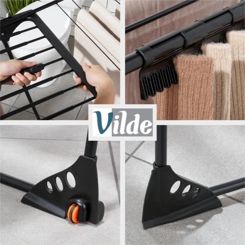 Suszarka na pranie metalowa czarna rozsuwana XXL 204-260x56x103 cm