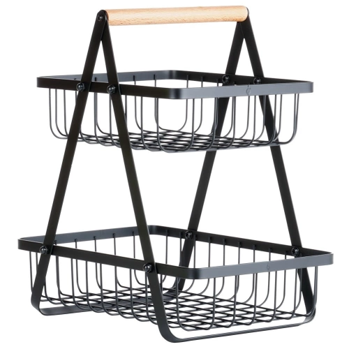 Koszyk na owoce metalowy czarny 2-poziomowy 27x17,5x29 cm