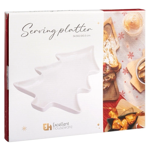 Talerz do serwowania porcelanowy biały choinka 35x26x3 cm