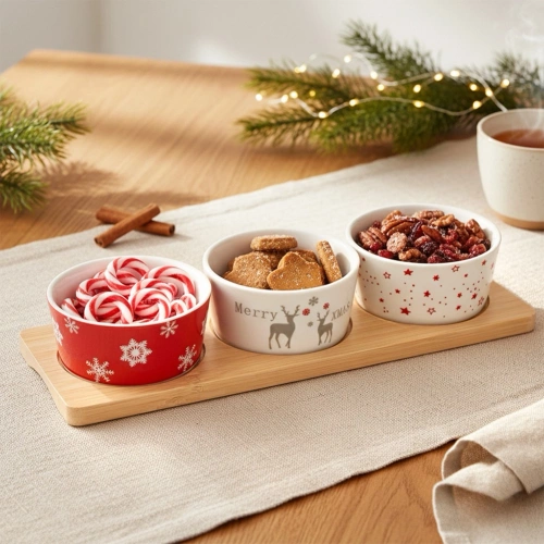 Miseczki na przekąski porcelanowe na tacy 4 el.