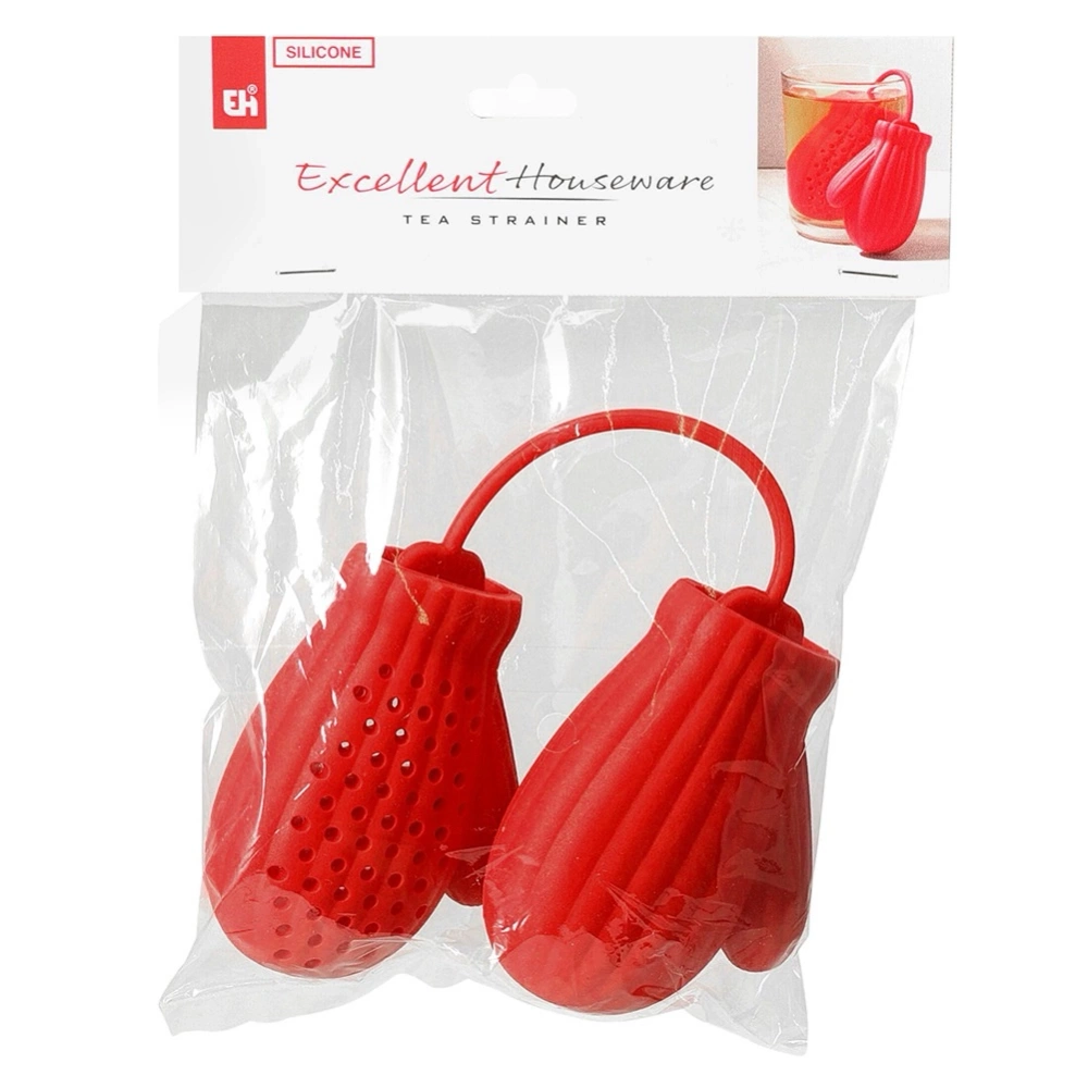 Zaparzacz do herbaty silikonowy czerwony rękawiczki