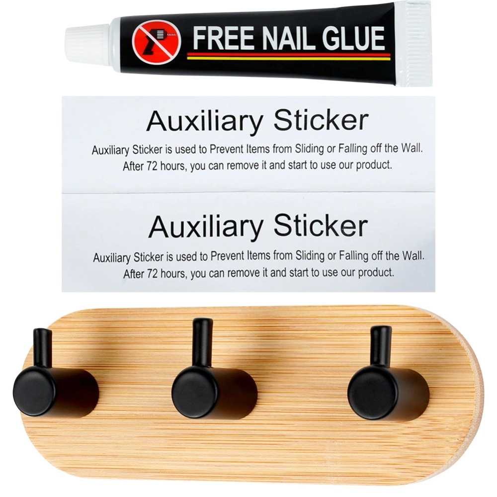 Haczyk wieszak samoprzylepny bambusowy metalowy czarny potrójny 14x3,5x5 cm