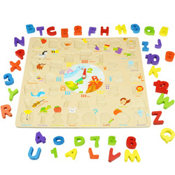 Drewniana układanka puzzle Alfabet Literki Cyferki i zegar  