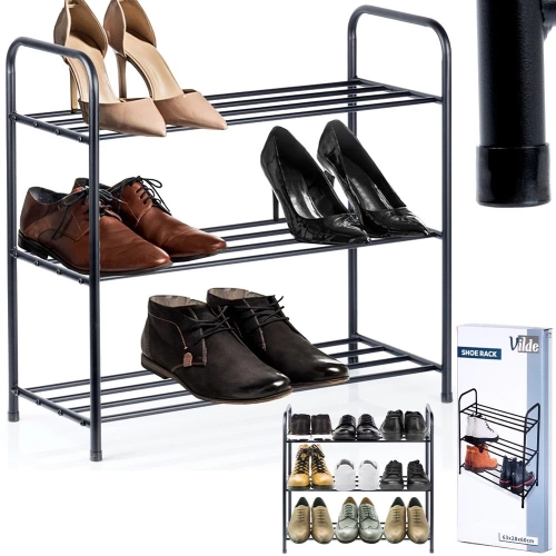 Regał na buty metalowy czarny 3-poziomowy 63x28x60 cm