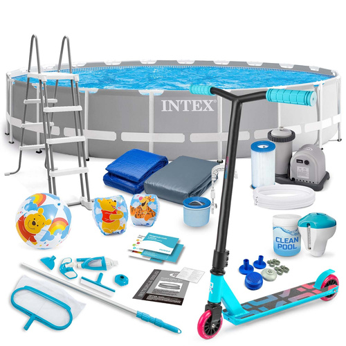 Basen ogrodowy stelażowy 610 x 132 cm zestaw 21w1 INTEX 26756 + hulajnoga GRATIS