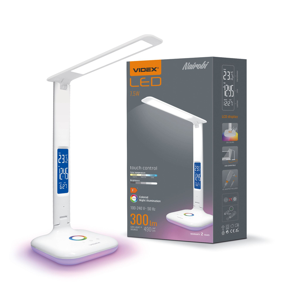 Lampa biurkowa LED ściemnialna VIDEX LAMPA BIURKOWA NAIROB BIAŁA