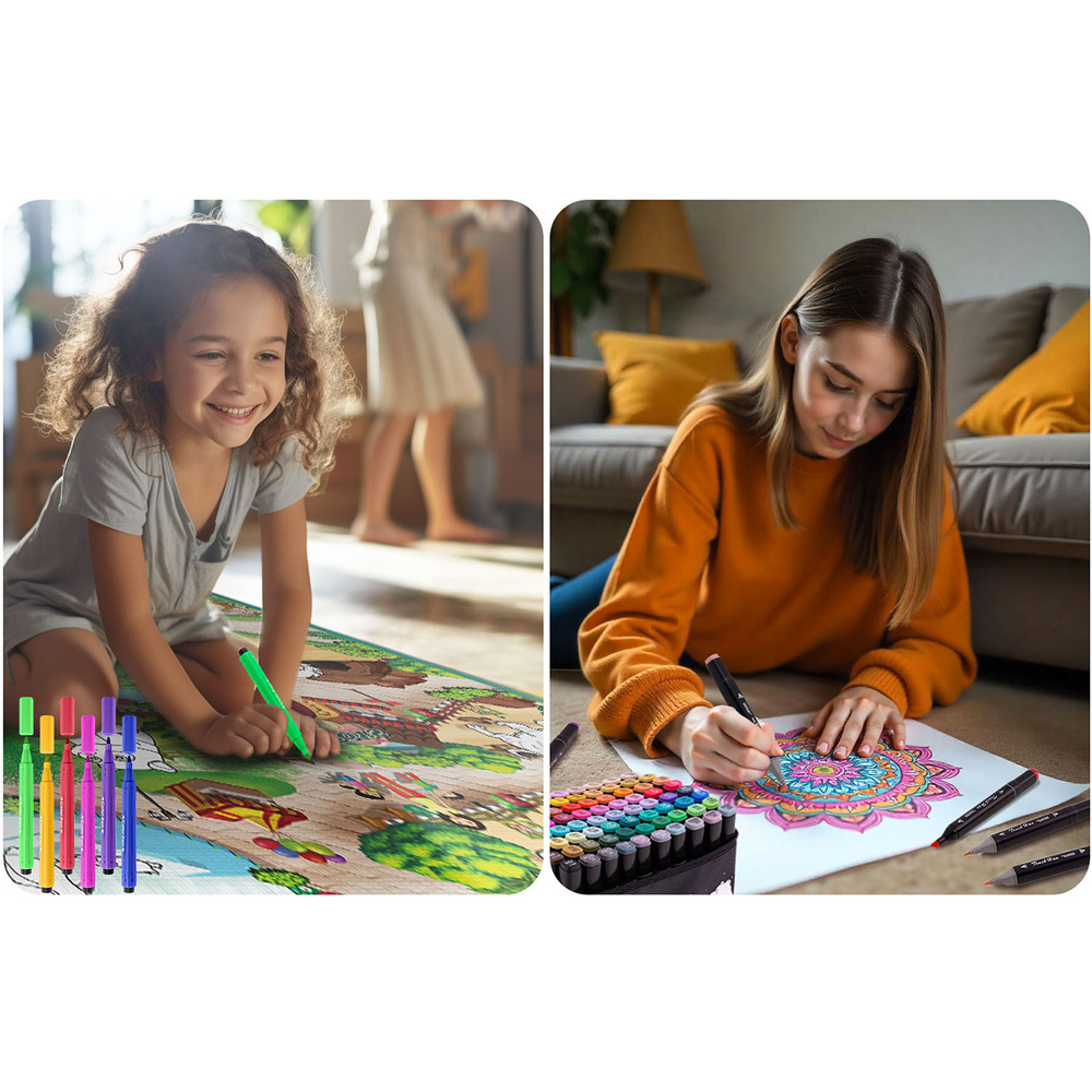 Zestaw kreatywny: 80 markerów alkoholowych + mata do kolorowania XXL 90x120 cm