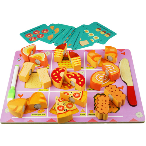 Drewniana układanka puzzle do krojenia na rzep tablica pizza jajko 