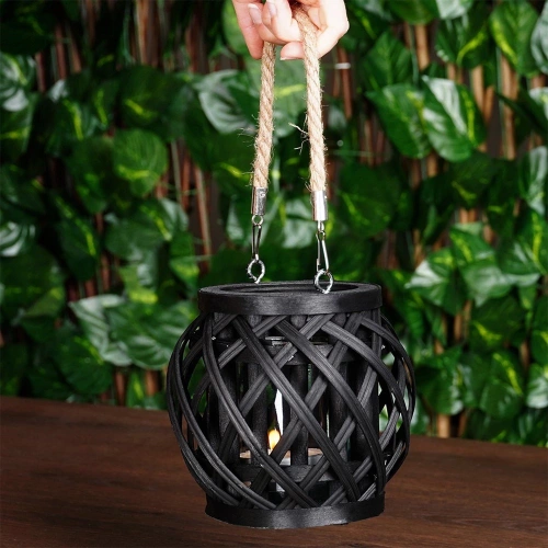 Lampion na świeczkę bambusowy czarny 14,5x14 cm