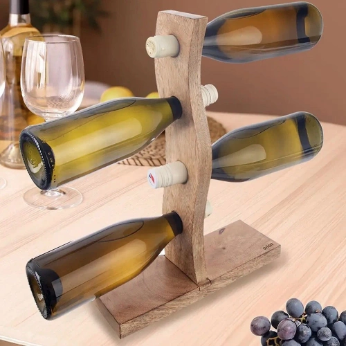 Stojak na wino drewniany na 4 butelki MANGO 30,5x39,5 cm