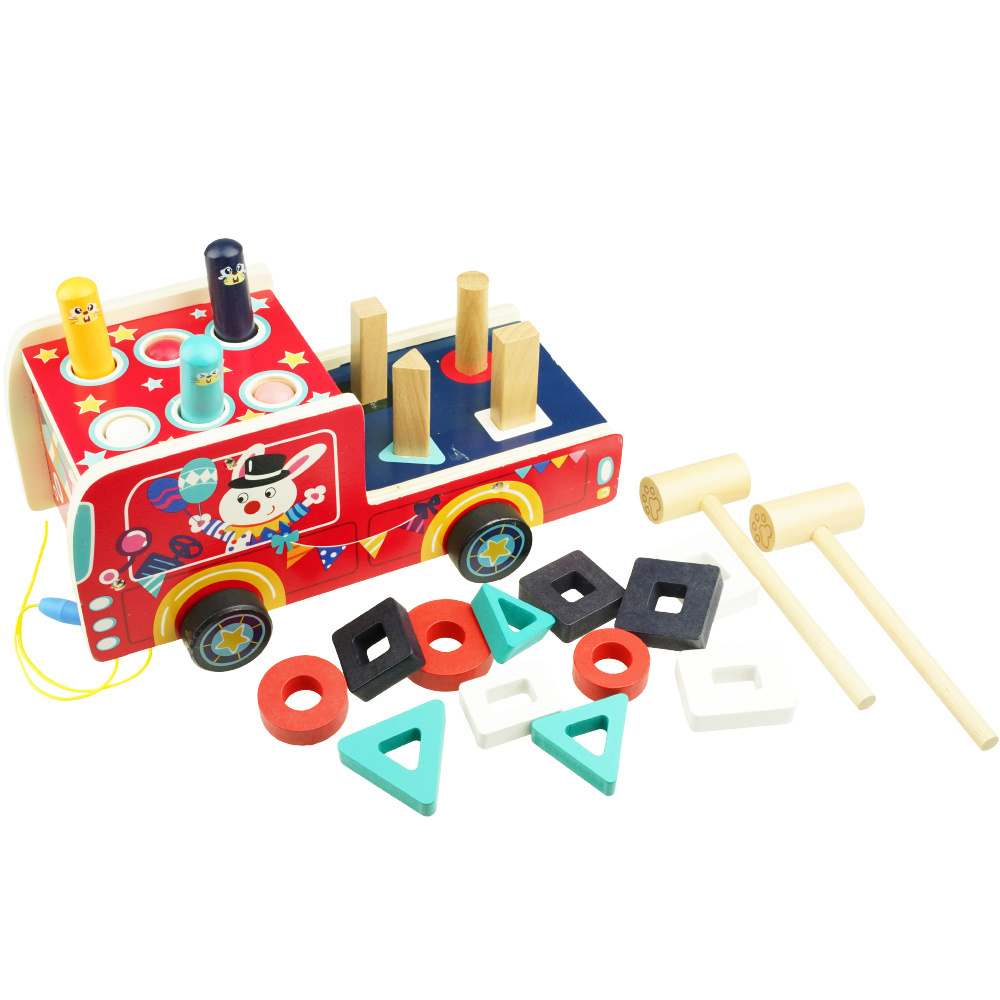 Drewniane autko Kostka Sorter klocki przebijanka