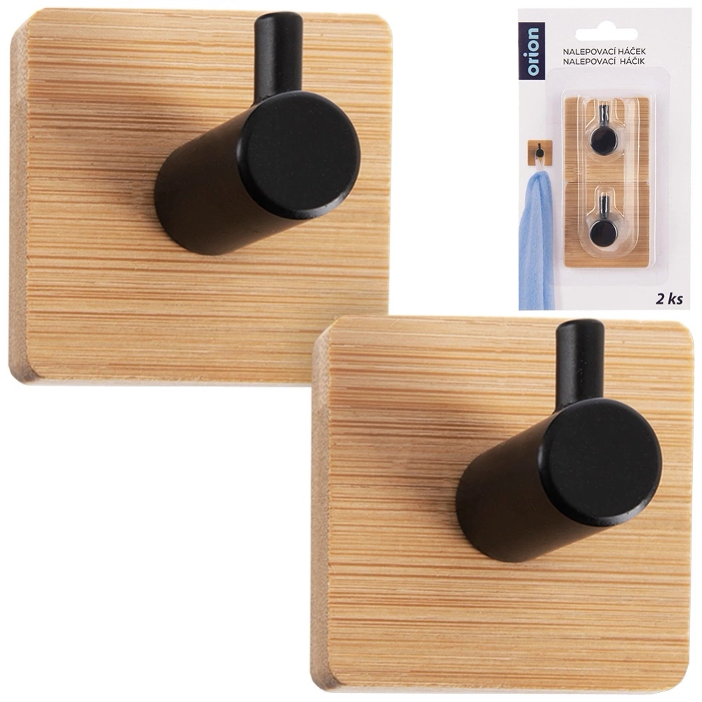 Haczyk wieszak samoprzylepny drewniany metalowy czarny 4,5x4,5 cm 2 szt.