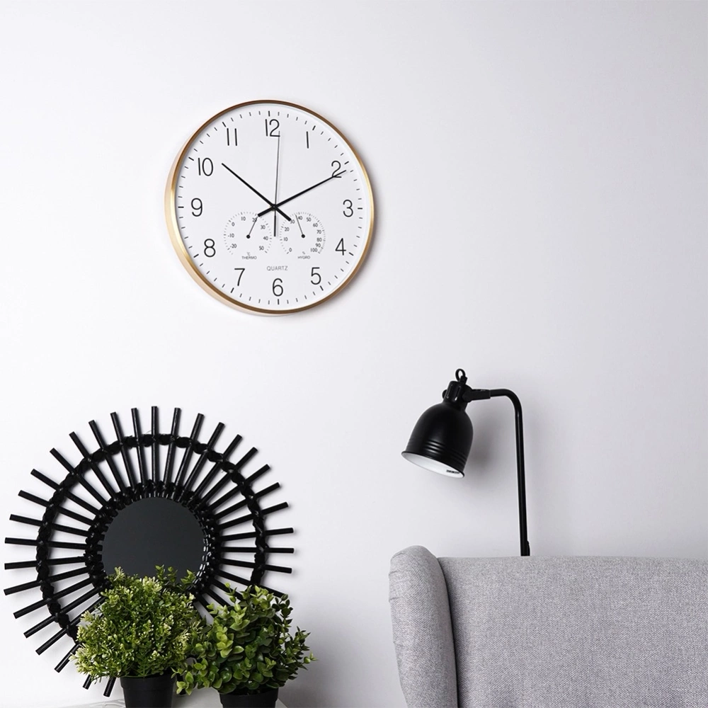 Zegar ścienny z termometrem i higrometrem biały złoty 38 cm