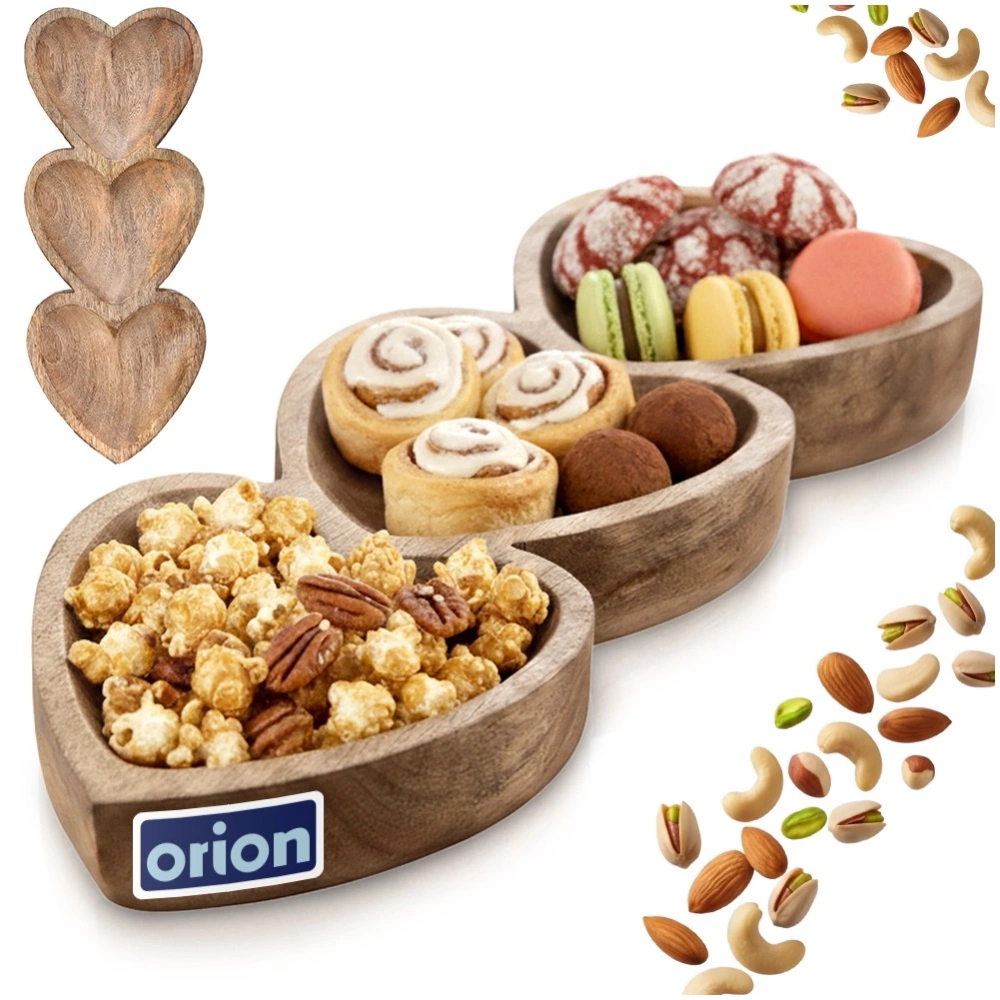 Talerz na przekąski drewniany dzielony serce MANGO 40x16 cm