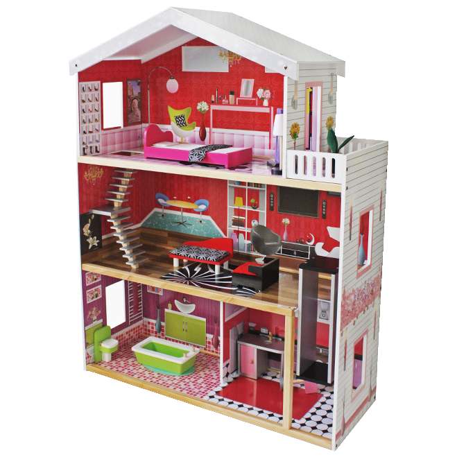 Drewniany domek dla lalek z windą - Willa Modern