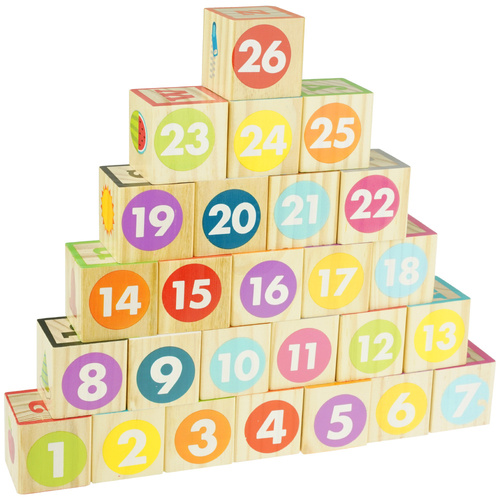 Duże drewniane klocki kostki 26 sztuk edukacyjne nauka liczenia alfabet