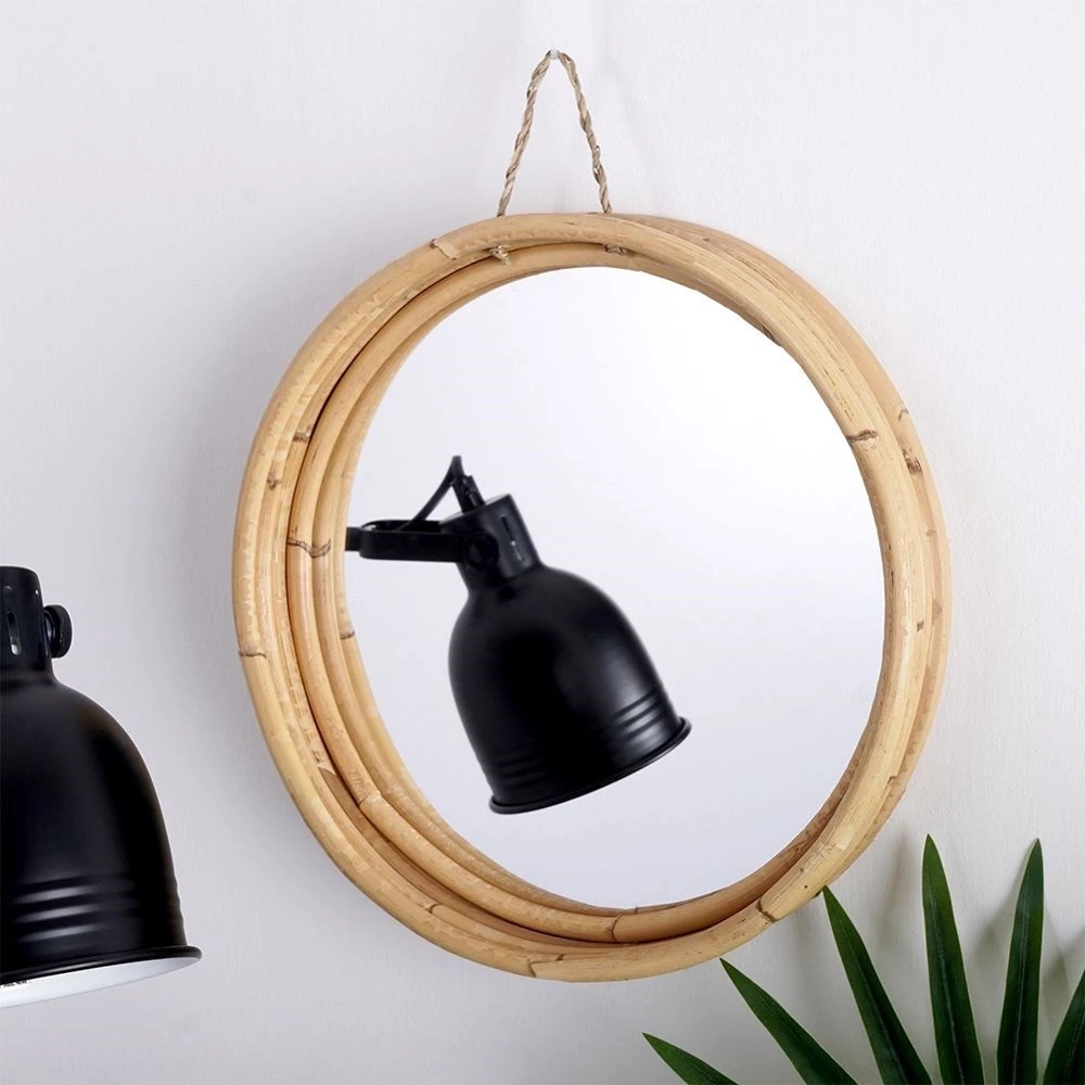 Lustro ścienne rattanowe okrągłe 30 cm