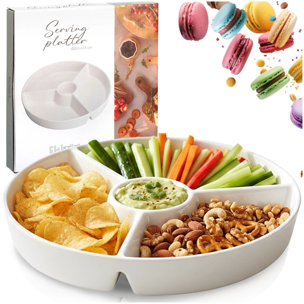 Talerz na przekąski porcelanowy biały dzielony 26 cm