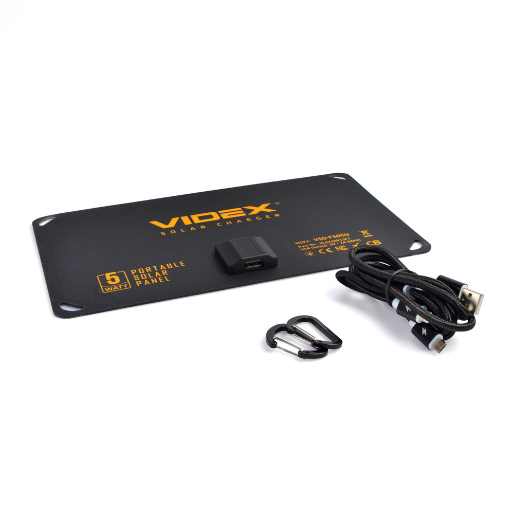 Ładowarka solarna przenośna VIDEX 5W lekka IP68 + kabel USB Type-C 1 m