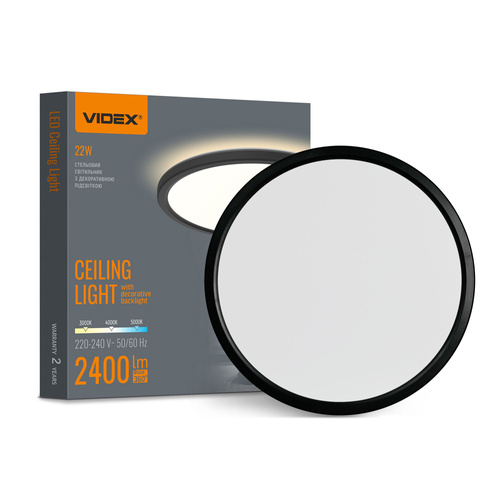 Lampa sufitowa LED z dekoracyjnym podświetleniem VIDEX DL5R 22W 220V Czarna