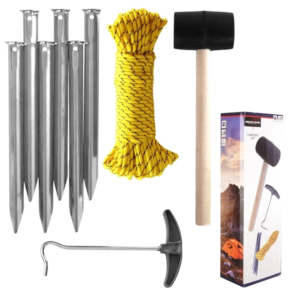 Akcesoria śledzie do namiotu z młotkiem 9 el.