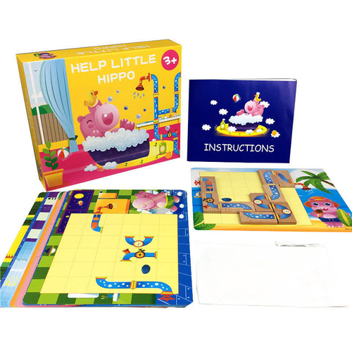 Drewniana zabawka hipopotam gra logiczna puzzle logiczna domino
