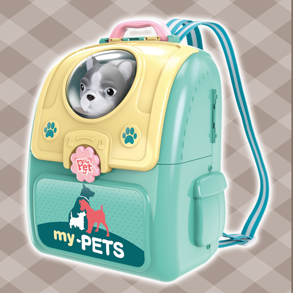 Salon piękności dla pupila, plecak z pieskiem