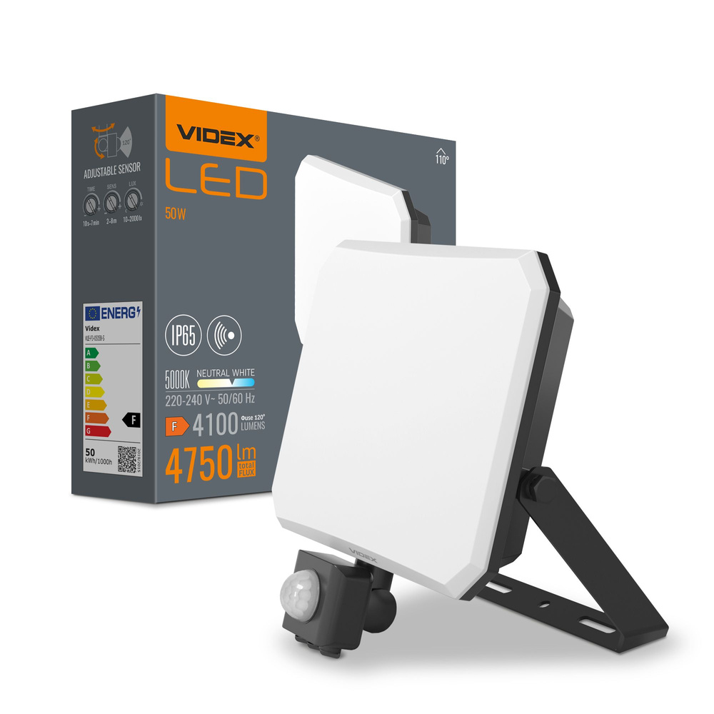 Naświetlacz Videx LED 50W 4750lm neutralna biel 5000K czujnik ruchu IP65