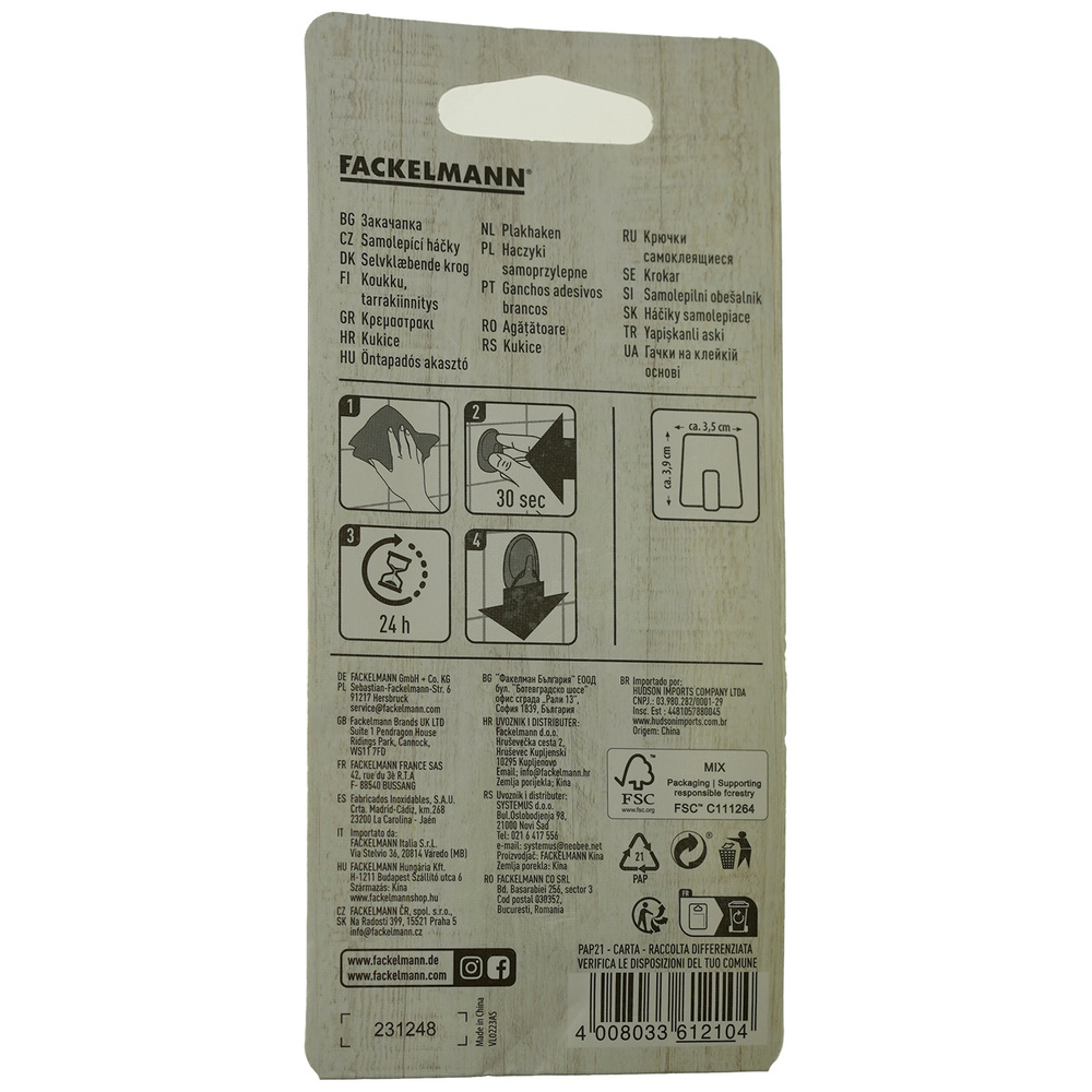 Wieszak, haczyk na ręczniki samoprzylepny czarny Fackelmann 61210