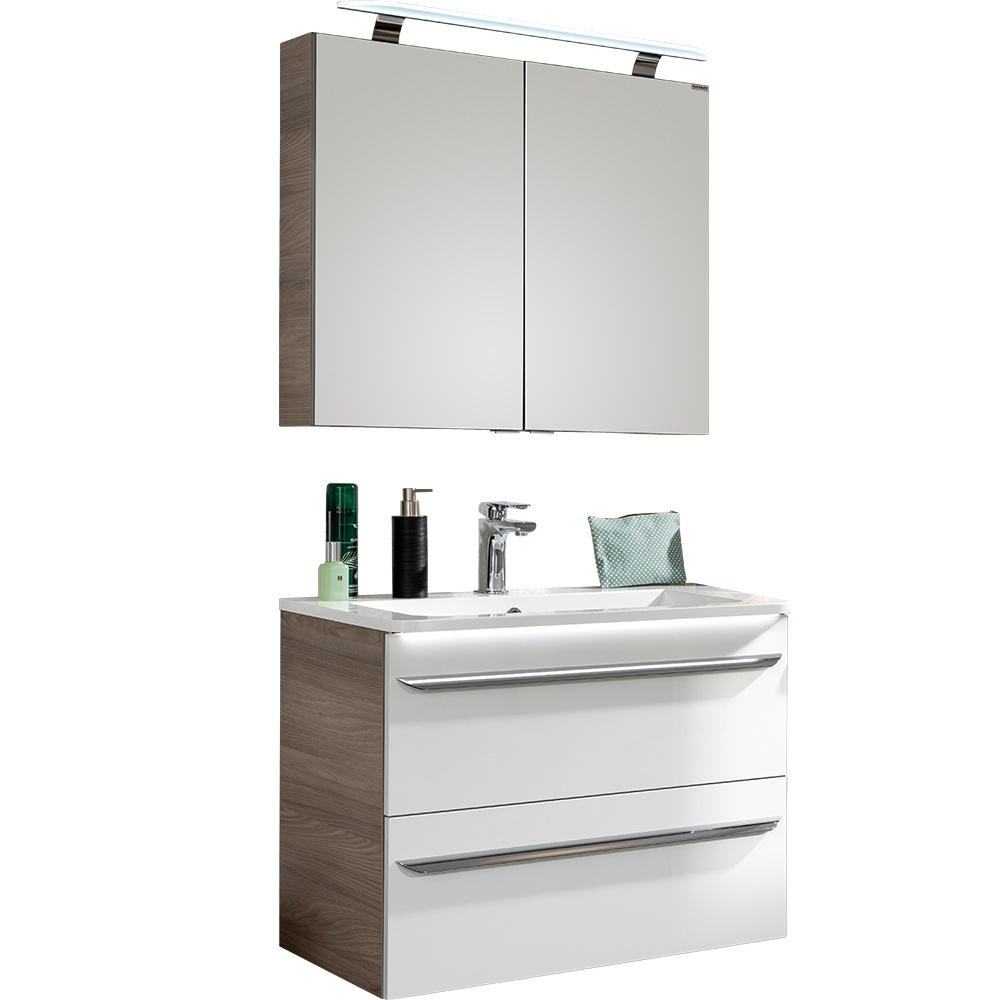 Zestaw mebli łazienkowych z serii Luxor 80 cm szary dąb + biały Fackelmann