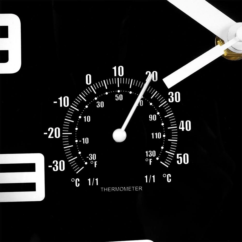 Zegar ścienny czarny z termometrem higrometrem 25 cm