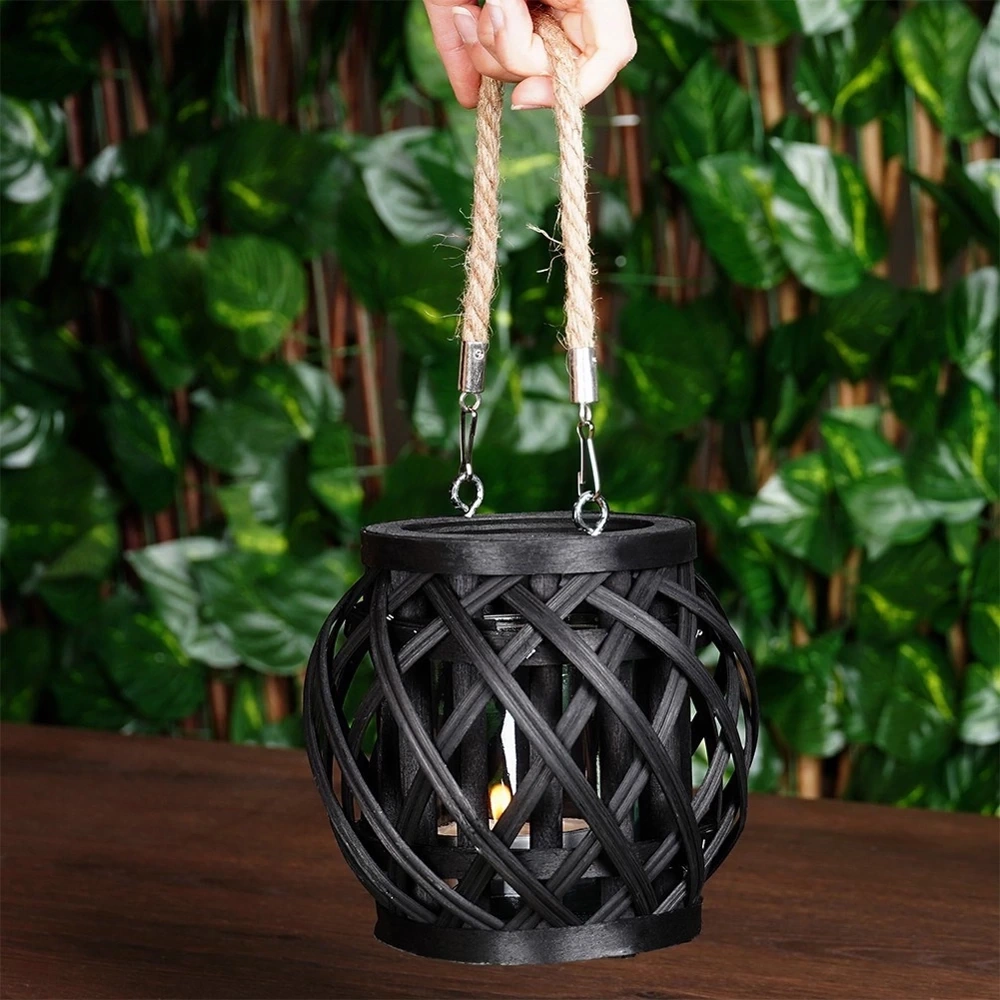 Lampion na świeczkę bambusowy czarny 14,5x14 cm