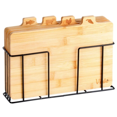 Deski do krojenia bambusowe ze stojakiem 28x20 cm 4 szt.