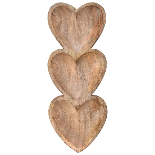 Talerz na przekąski drewniany dzielony serce MANGO 40x16 cm