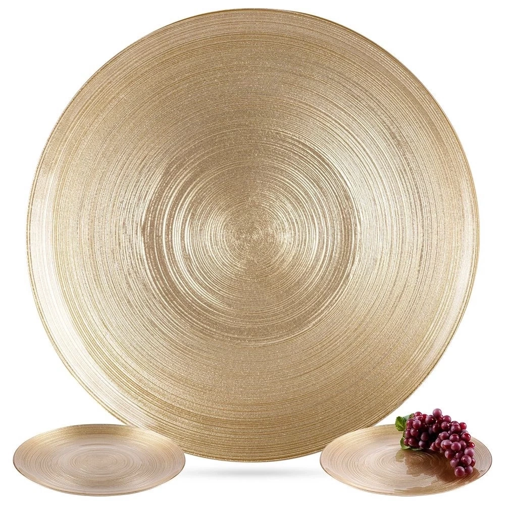 Talerz obiadowy płytki szklany złoty 28 cm