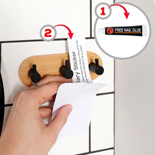 Haczyk wieszak samoprzylepny bambusowy metalowy czarny potrójny 14x3,5x5 cm