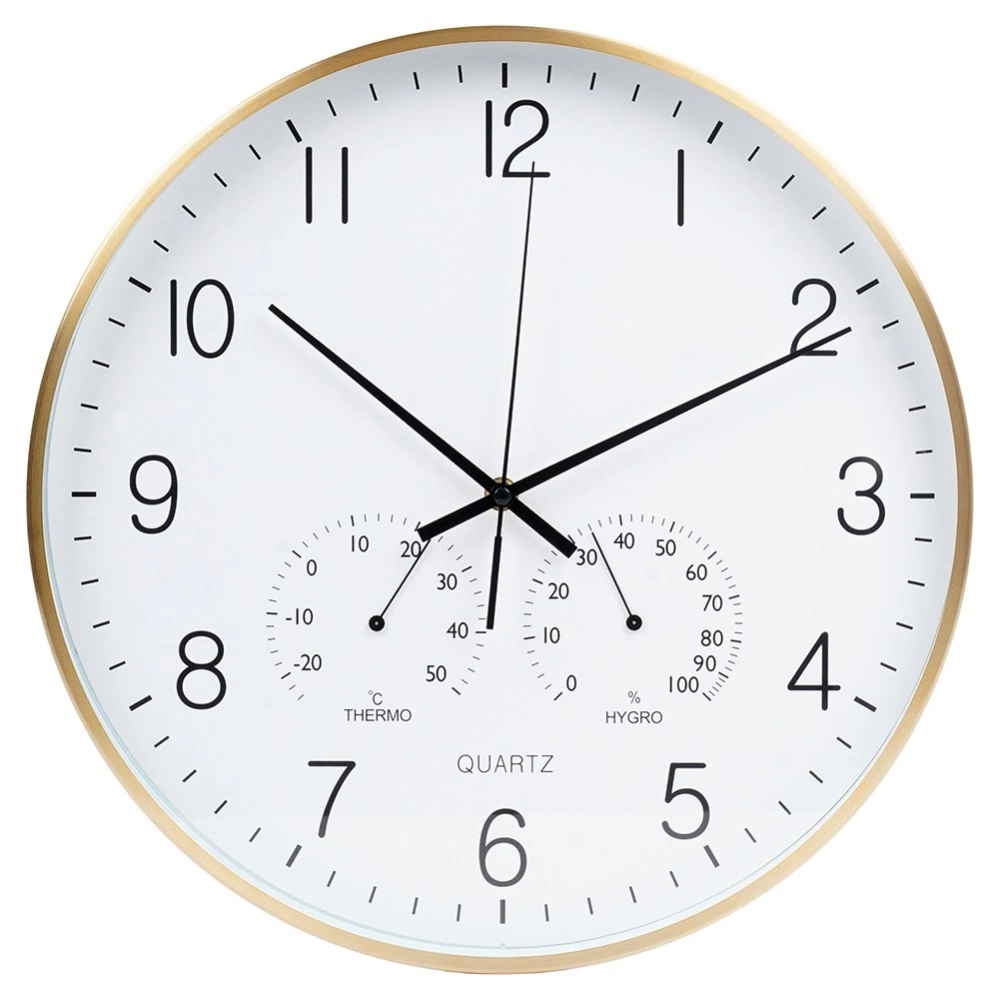 Zegar ścienny z termometrem i higrometrem biały złoty 38 cm